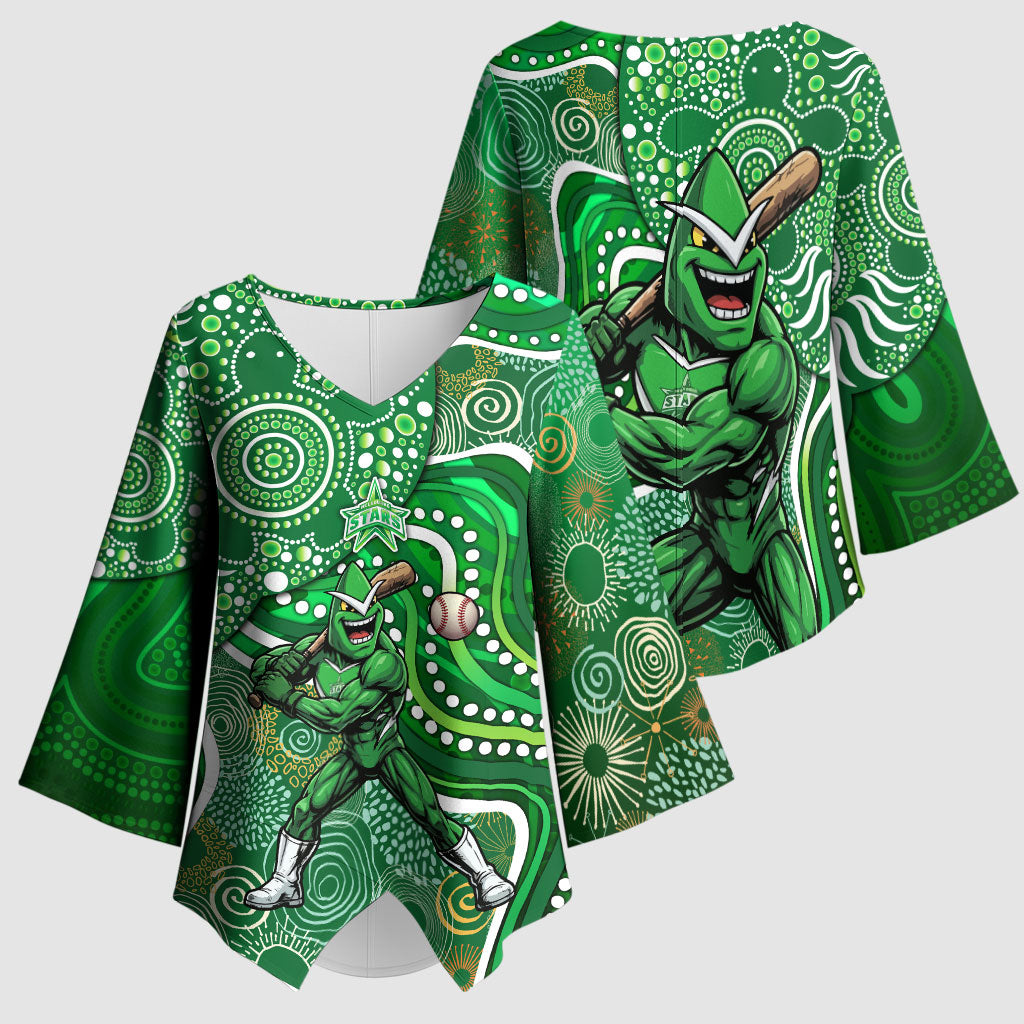 Melbourne Stars Kimono Sleeve Blouse Indigenous Dot Art Superhero Batter Tribal Pattern