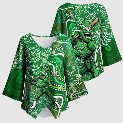 Melbourne Stars Kimono Sleeve Blouse Indigenous Dot Art Superhero Batter Tribal Pattern