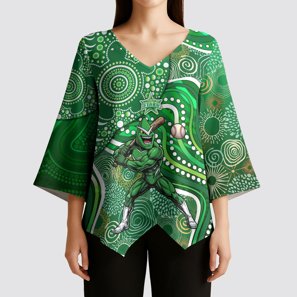 Melbourne Stars Kimono Sleeve Blouse Indigenous Dot Art Superhero Batter Tribal Pattern