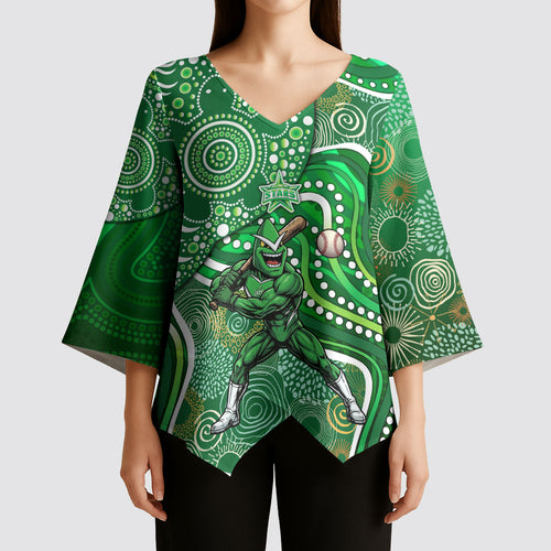 Melbourne Stars Kimono Sleeve Blouse Indigenous Dot Art Superhero Batter Tribal Pattern