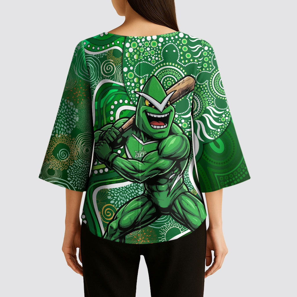 Melbourne Stars Kimono Sleeve Blouse Indigenous Dot Art Superhero Batter Tribal Pattern