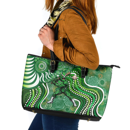 Melbourne Stars Leather Tote Bag Indigenous Dot Art Superhero Batter Tribal Pattern