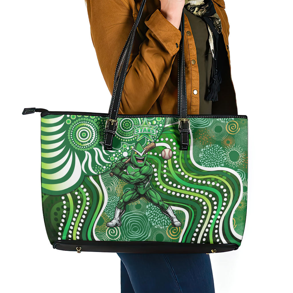 Melbourne Stars Leather Tote Bag Indigenous Dot Art Superhero Batter Tribal Pattern