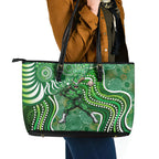 Melbourne Stars Leather Tote Bag Indigenous Dot Art Superhero Batter Tribal Pattern