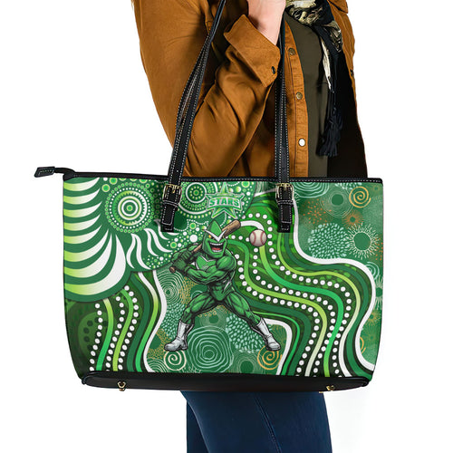 Melbourne Stars Leather Tote Bag Indigenous Dot Art Superhero Batter Tribal Pattern