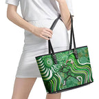Melbourne Stars Leather Tote Bag Indigenous Dot Art Superhero Batter Tribal Pattern