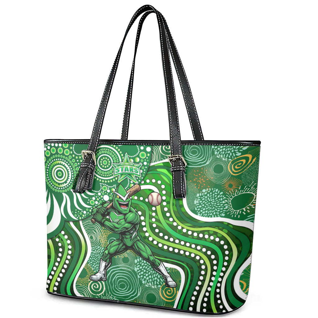 Melbourne Stars Leather Tote Bag Indigenous Dot Art Superhero Batter Tribal Pattern