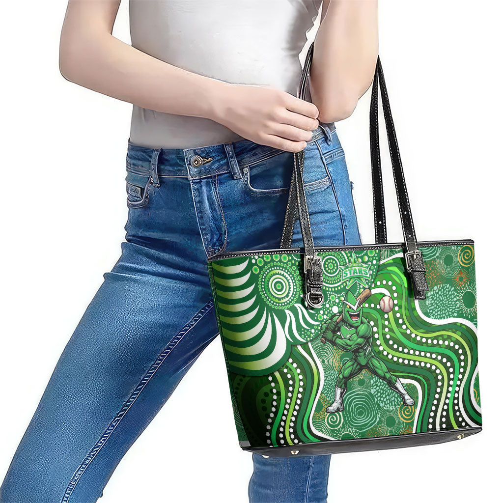 Melbourne Stars Leather Tote Bag Indigenous Dot Art Superhero Batter Tribal Pattern
