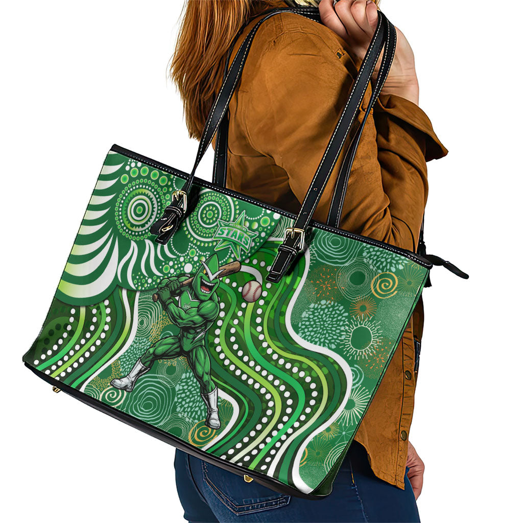 Melbourne Stars Leather Tote Bag Indigenous Dot Art Superhero Batter Tribal Pattern