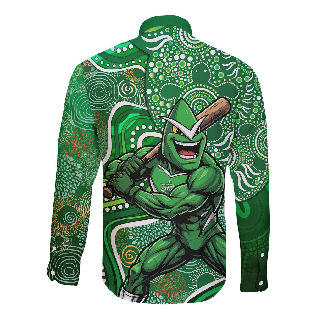 Melbourne Stars Long Sleeve Button Shirt Indigenous Dot Art Superhero Batter Tribal Pattern