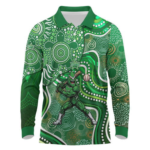 Melbourne Stars Long Sleeve Polo Shirt Indigenous Dot Art Superhero Batter Tribal Pattern