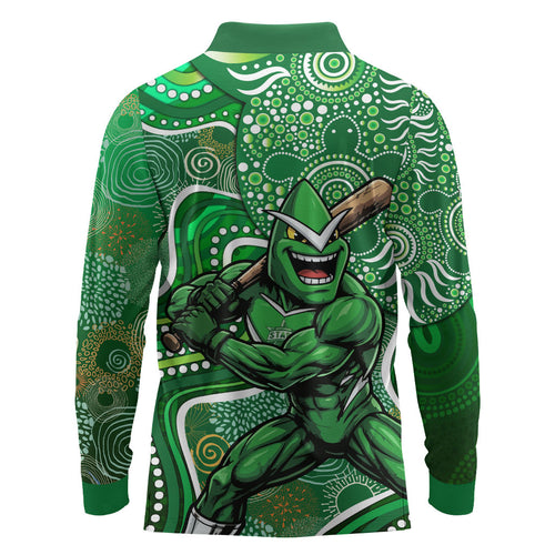 Melbourne Stars Long Sleeve Polo Shirt Indigenous Dot Art Superhero Batter Tribal Pattern