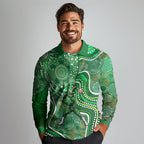 Melbourne Stars Long Sleeve Polo Shirt Indigenous Dot Art Superhero Batter Tribal Pattern