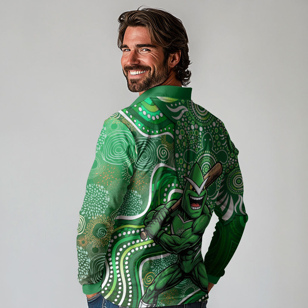 Melbourne Stars Long Sleeve Polo Shirt Indigenous Dot Art Superhero Batter Tribal Pattern
