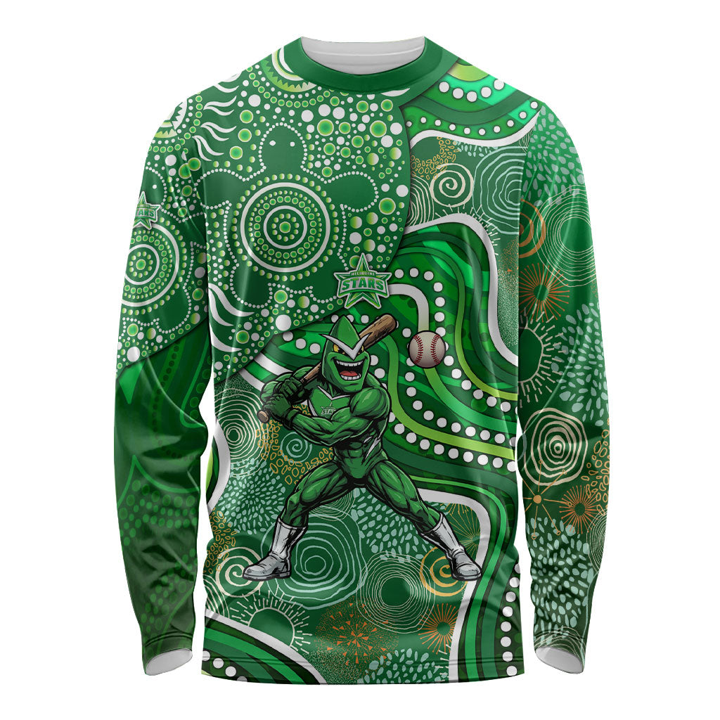 Melbourne Stars Long Sleeve Shirt Indigenous Dot Art Superhero Batter Tribal Pattern