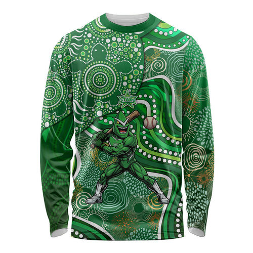Melbourne Stars Long Sleeve Shirt Indigenous Dot Art Superhero Batter Tribal Pattern