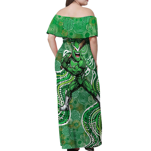 Melbourne Stars Off Shoulder Maxi Dress Indigenous Dot Art Superhero Batter Tribal Pattern