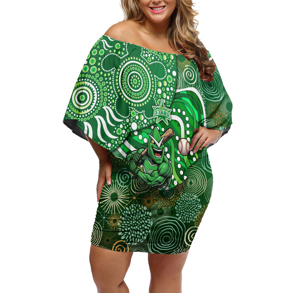 Melbourne Stars Off Shoulder Short Dress Indigenous Dot Art Superhero Batter Tribal Pattern