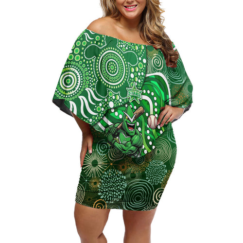Melbourne Stars Off Shoulder Short Dress Indigenous Dot Art Superhero Batter Tribal Pattern