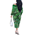 Melbourne Stars Off The Shoulder Long Sleeve Dress Indigenous Dot Art Superhero Batter Tribal Pattern
