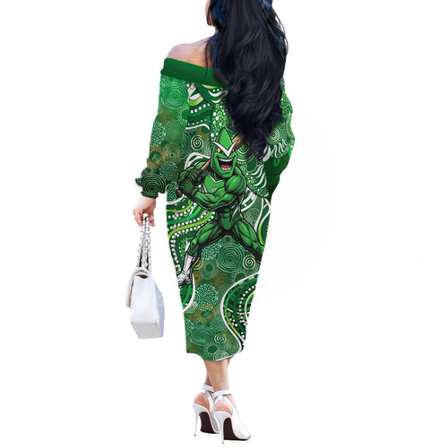 Melbourne Stars Off The Shoulder Long Sleeve Dress Indigenous Dot Art Superhero Batter Tribal Pattern