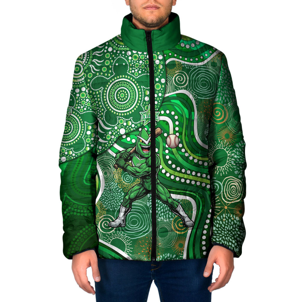 Melbourne Stars Padded Jacket Indigenous Dot Art Superhero Batter Tribal Pattern
