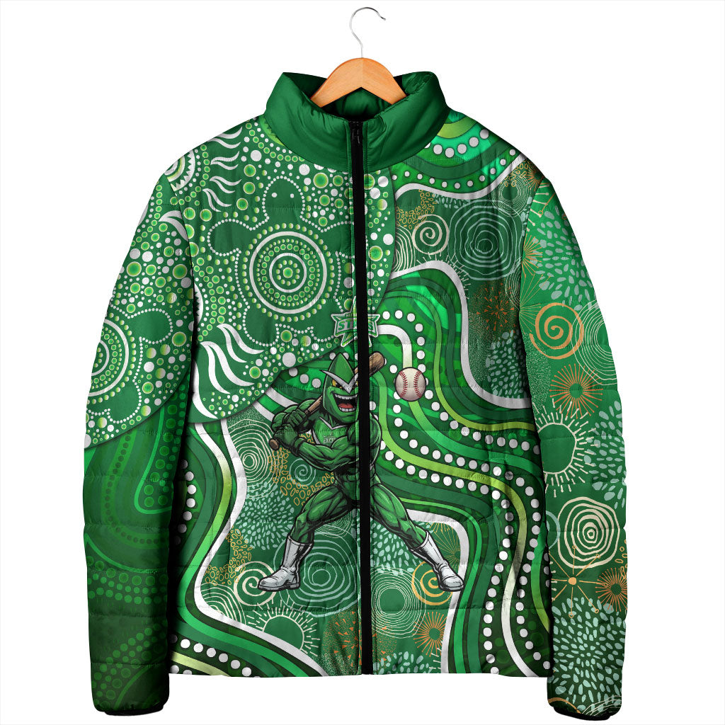 Melbourne Stars Padded Jacket Indigenous Dot Art Superhero Batter Tribal Pattern