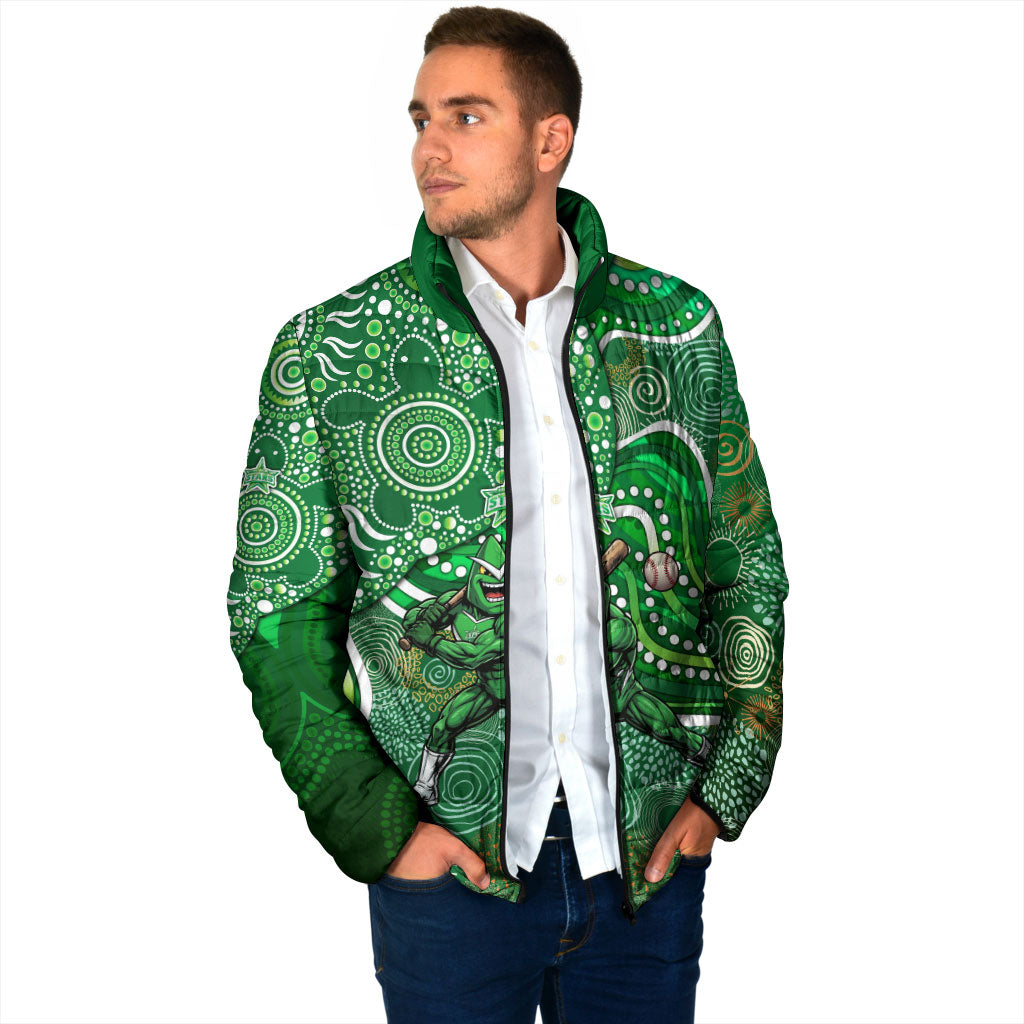 Melbourne Stars Padded Jacket Indigenous Dot Art Superhero Batter Tribal Pattern
