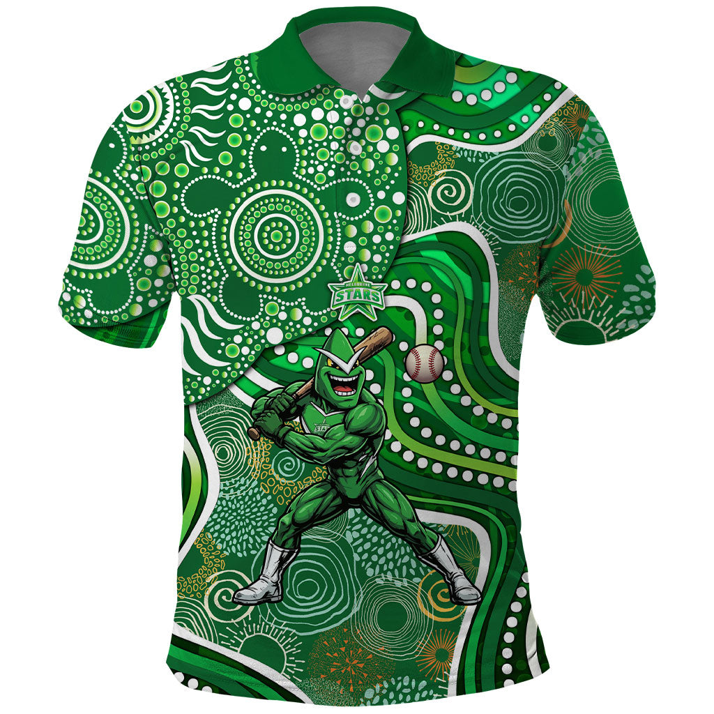 Melbourne Stars Polo Shirt Indigenous Dot Art Superhero Batter Tribal Pattern