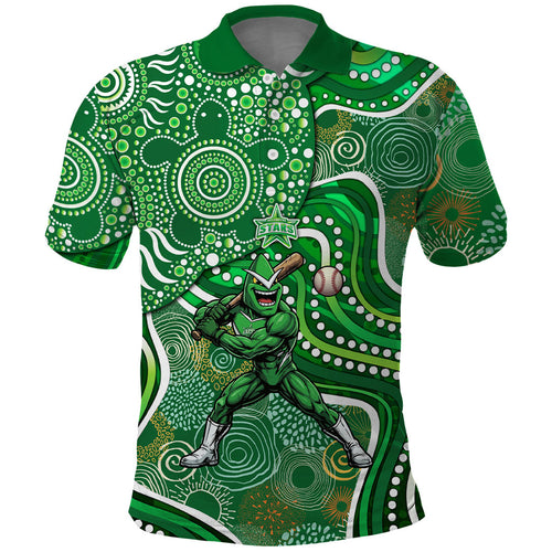 Melbourne Stars Polo Shirt Indigenous Dot Art Superhero Batter Tribal Pattern