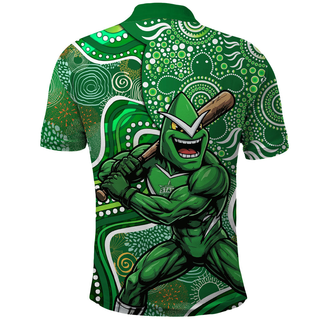 Melbourne Stars Polo Shirt Indigenous Dot Art Superhero Batter Tribal Pattern