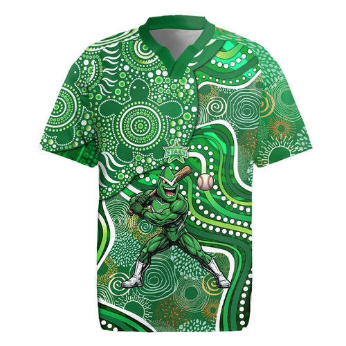 Melbourne Stars Rugby Jersey Indigenous Dot Art Superhero Batter Tribal Pattern