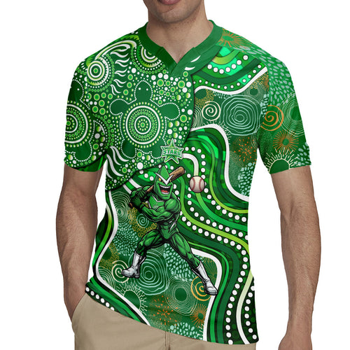 Melbourne Stars Rugby Jersey Indigenous Dot Art Superhero Batter Tribal Pattern