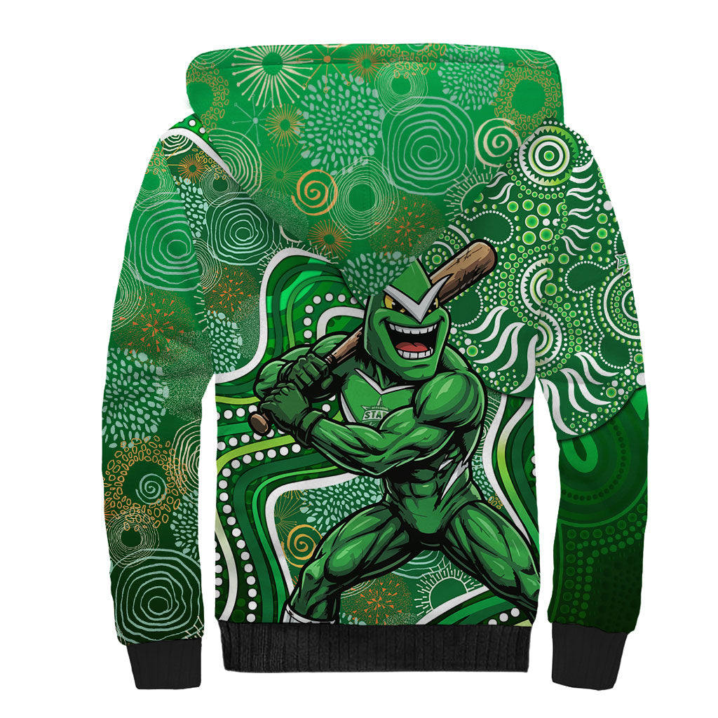 Melbourne Stars Sherpa Hoodie Indigenous Dot Art Superhero Batter Tribal Pattern