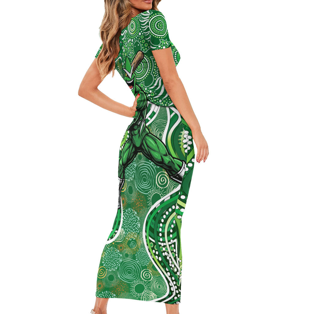 Melbourne Stars Short Sleeve Bodycon Dress Indigenous Dot Art Superhero Batter Tribal Pattern