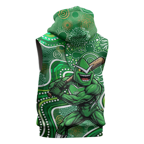 Melbourne Stars Sleeveless Hoodie Indigenous Dot Art Superhero Batter Tribal Pattern