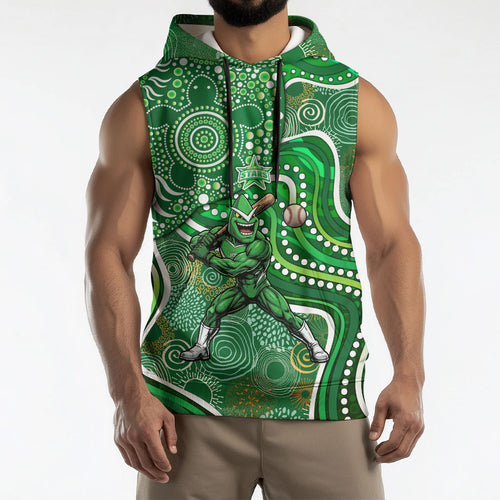 Melbourne Stars Sleeveless Hoodie Indigenous Dot Art Superhero Batter Tribal Pattern