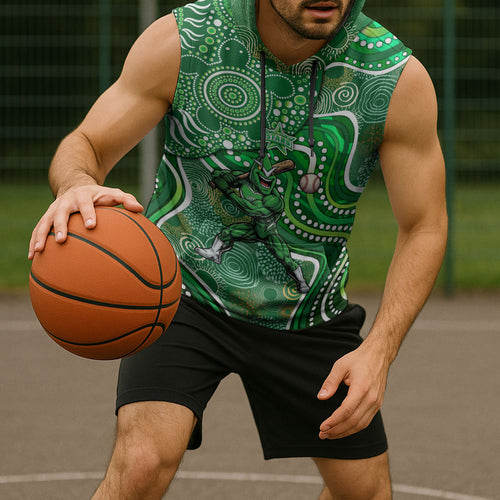 Melbourne Stars Sleeveless Hoodie Indigenous Dot Art Superhero Batter Tribal Pattern