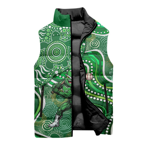 Melbourne Stars Sleeveless Puffer Jacket Indigenous Dot Art Superhero Batter Tribal Pattern