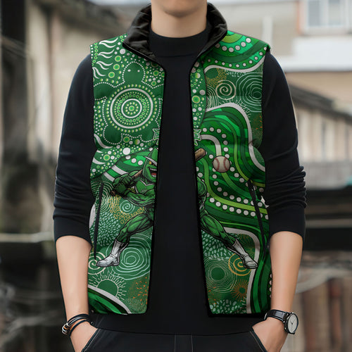 Melbourne Stars Sleeveless Puffer Jacket Indigenous Dot Art Superhero Batter Tribal Pattern