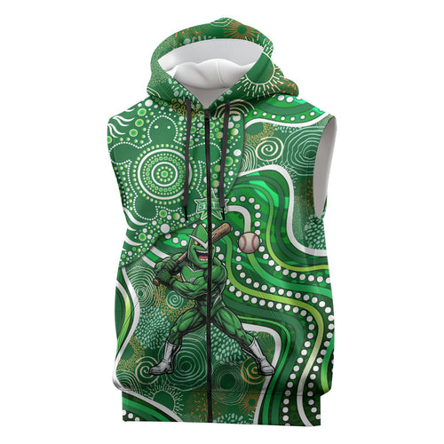Melbourne Stars Sleeveless Zip Hoodie Indigenous Dot Art Superhero Batter Tribal Pattern