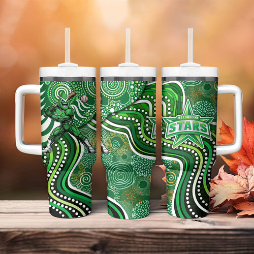 Melbourne Stars Tumbler With Handle Indigenous Dot Art Superhero Batter Tribal Pattern