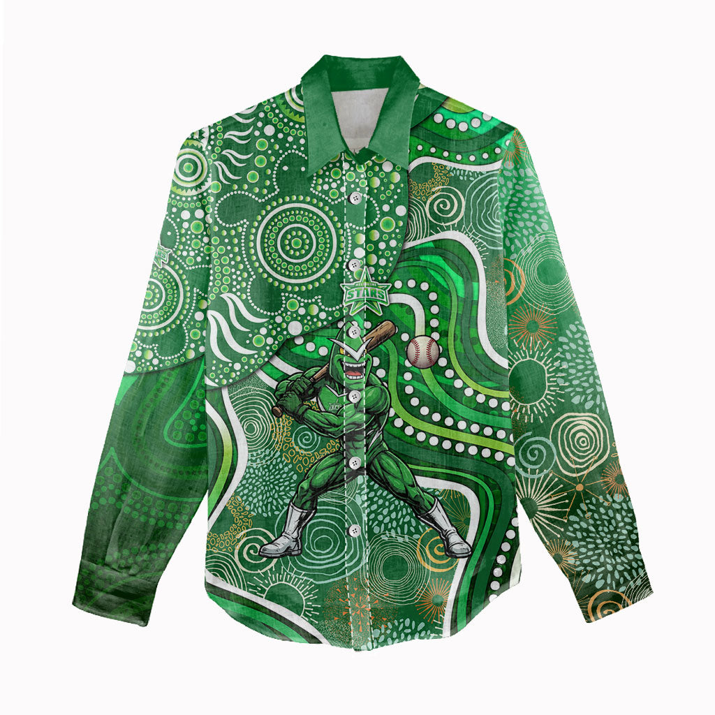 Melbourne Stars Women Casual Shirt Indigenous Dot Art Superhero Batter Tribal Pattern