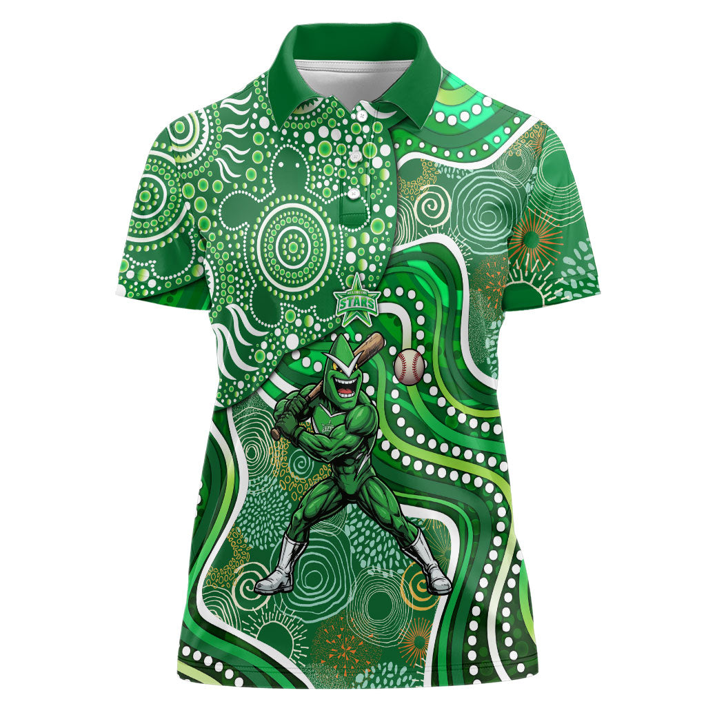 Melbourne Stars Women Polo Shirt Indigenous Dot Art Superhero Batter Tribal Pattern