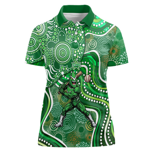 Melbourne Stars Women Polo Shirt Indigenous Dot Art Superhero Batter Tribal Pattern
