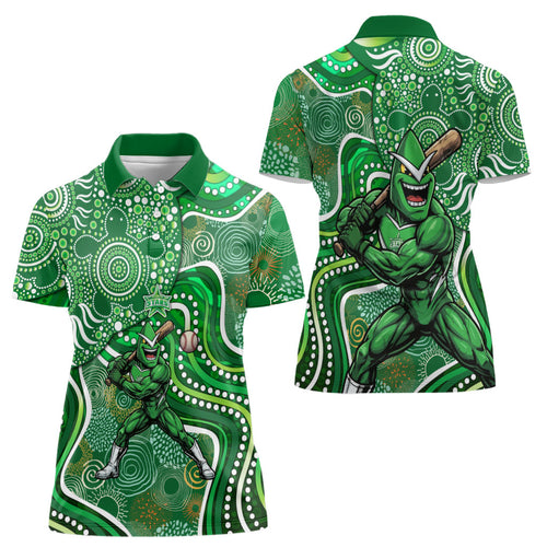 Melbourne Stars Women Polo Shirt Indigenous Dot Art Superhero Batter Tribal Pattern