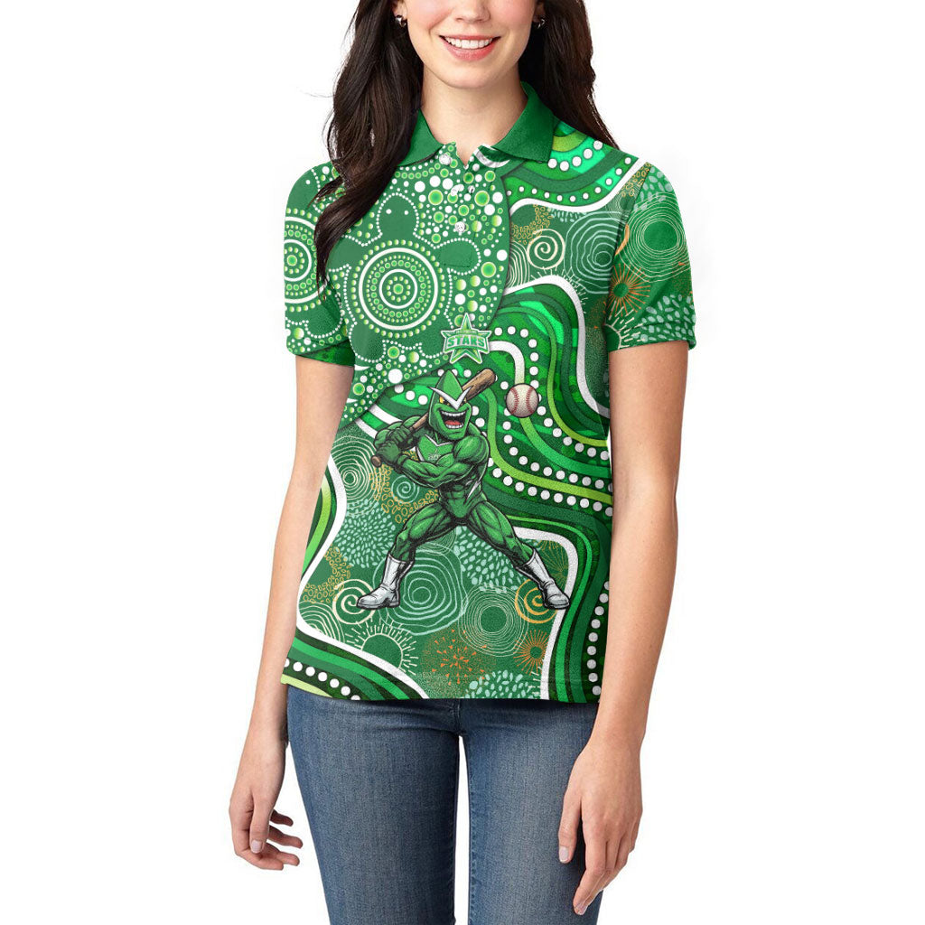 Melbourne Stars Women Polo Shirt Indigenous Dot Art Superhero Batter Tribal Pattern