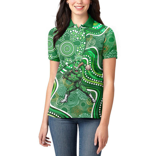 Melbourne Stars Women Polo Shirt Indigenous Dot Art Superhero Batter Tribal Pattern
