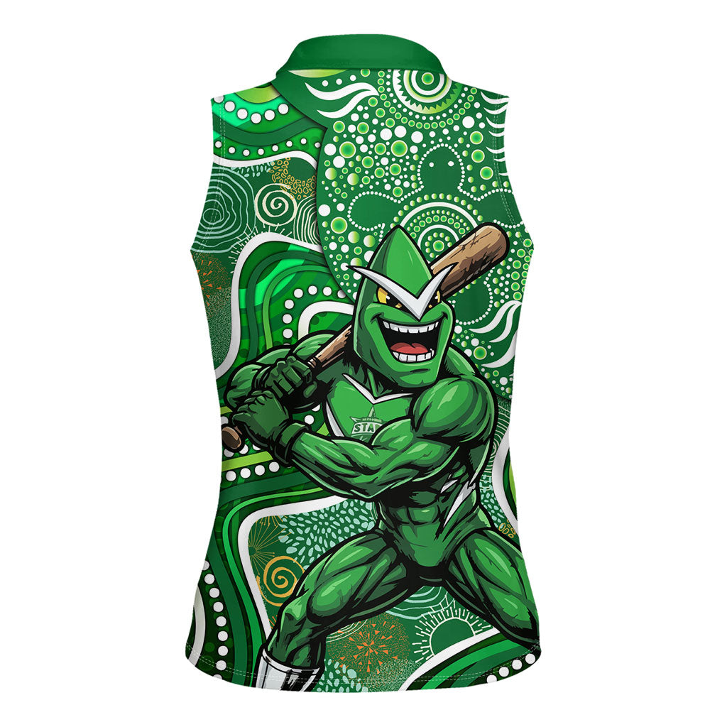 Melbourne Stars Women Sleeveless Polo Shirt Indigenous Dot Art Superhero Batter Tribal Pattern