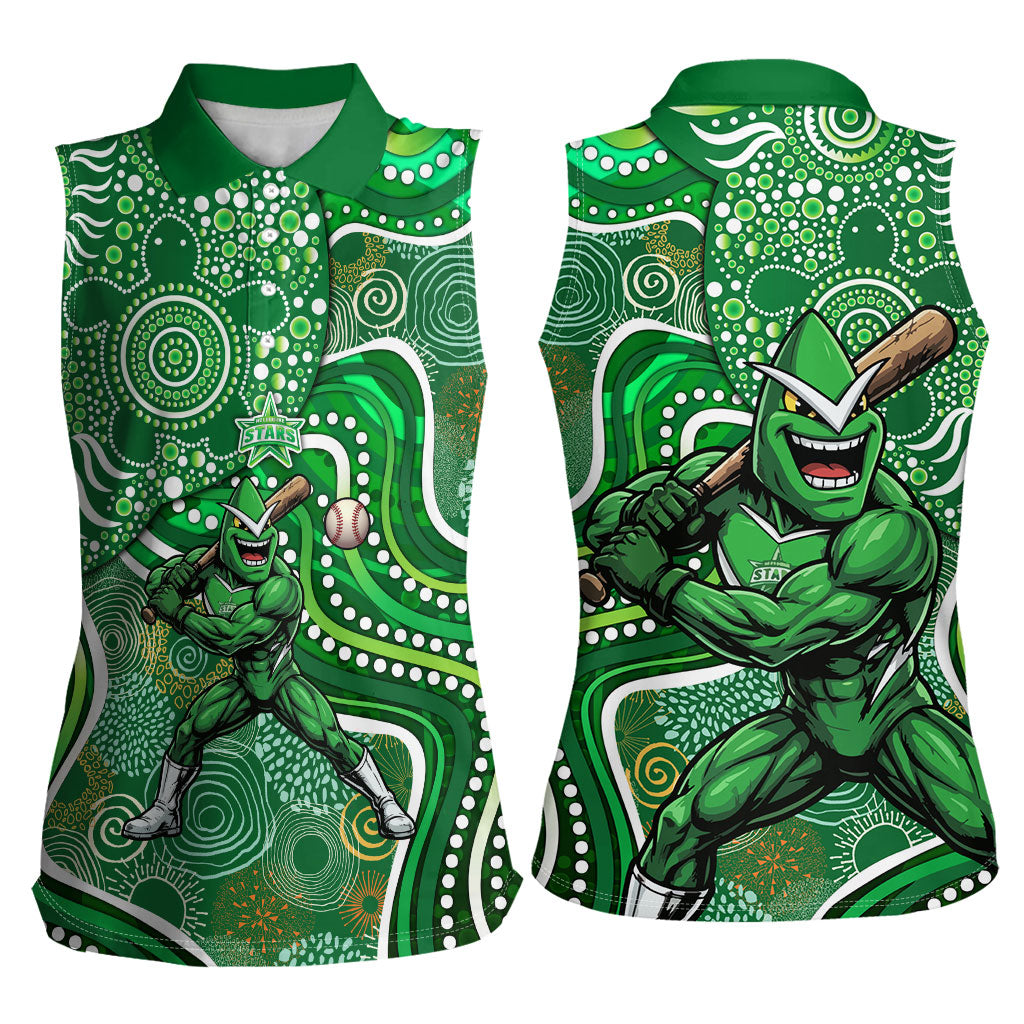 Melbourne Stars Women Sleeveless Polo Shirt Indigenous Dot Art Superhero Batter Tribal Pattern